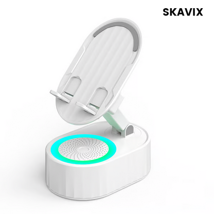 SKAVIX™ 2025 Smart 4-in-1 Phone Stand — Induction Speaker, Power Bank & Ambient Light