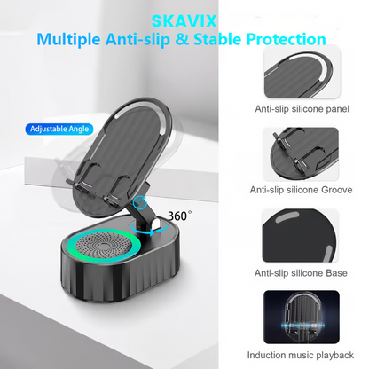 SKAVIX™ 2025 Smart 4-in-1 Phone Stand — Induction Speaker, Power Bank & Ambient Light