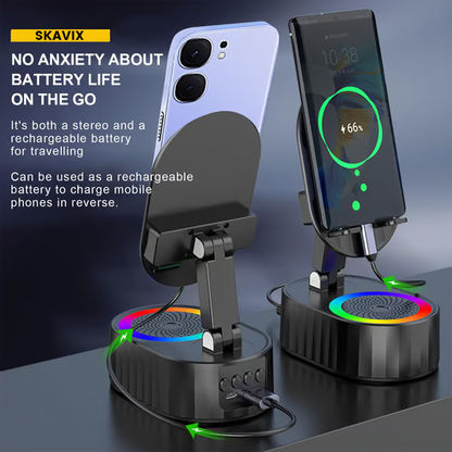 SKAVIX™ 2025 Smart 4-in-1 Phone Stand — Induction Speaker, Power Bank & Ambient Light