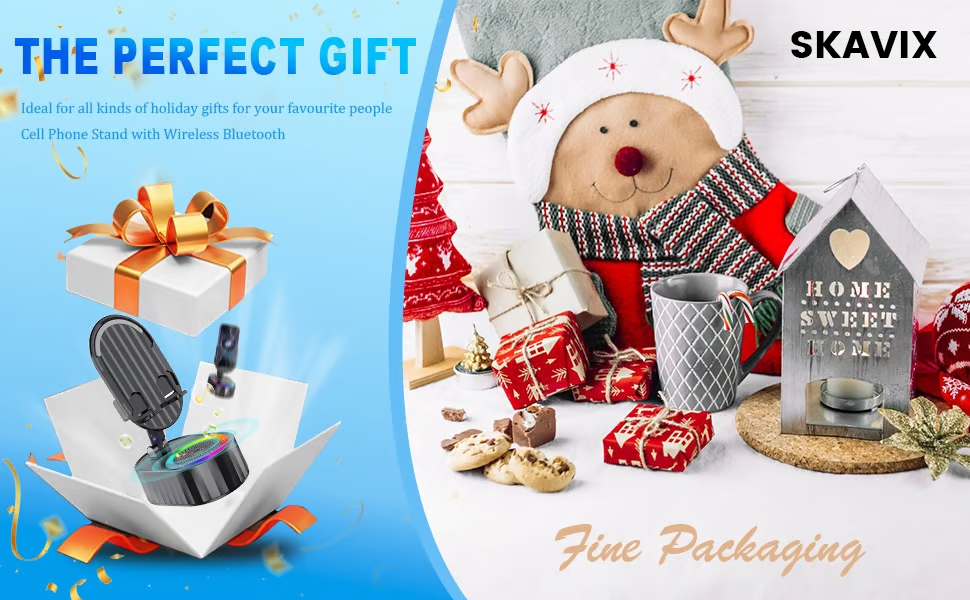 SKAVIX™ 2025 Smart 4-in-1 Phone Stand — Induction Speaker, Power Bank & Ambient Light